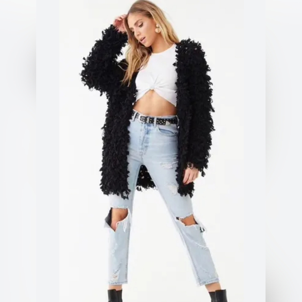 Zara Black Shaggy Fluffy Cardigan. Size Small.